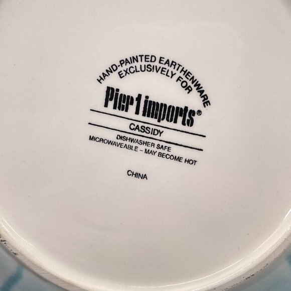 Two Pier 1 Cassidy Salad Dessert Plates Blue With Crème (Cream)‎ Flower 7.5" - Picture 4 of 5